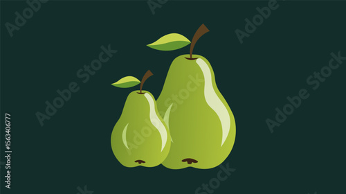 Fresh, juicy pear fruit illustrations on green and black backgrounds