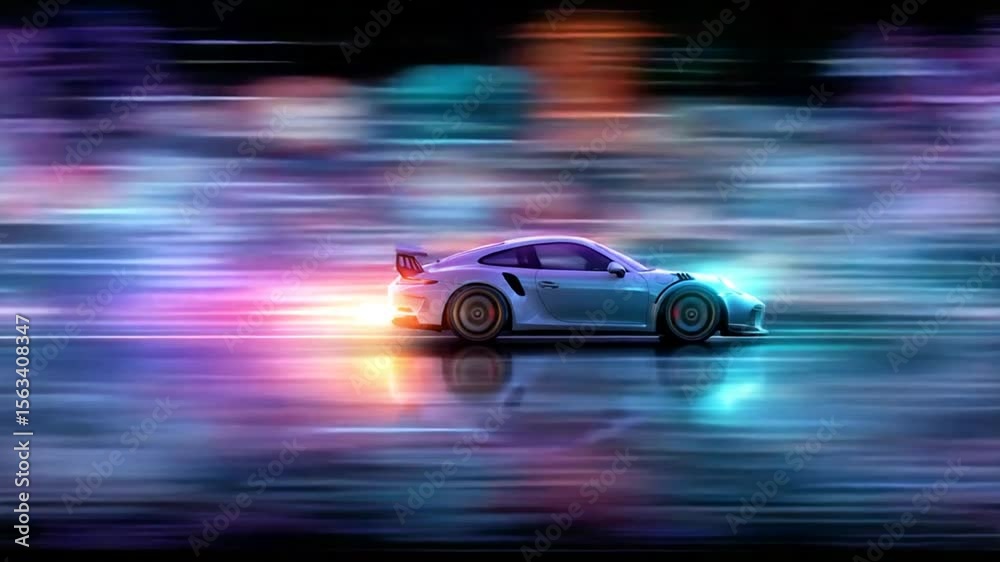 Futuristic concept car speeding through a neon cityscape with motion blur effect Futuristic concept car speeding through a neon cityscape with motion blur effect