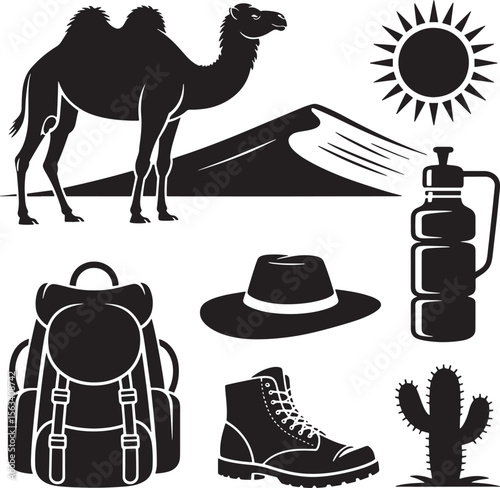 Desert Adventure Safari & Camping Gear Icons