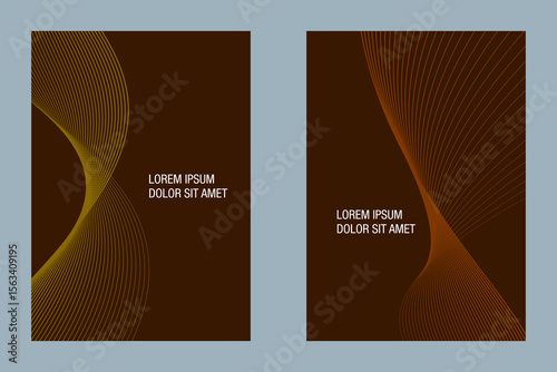 Abstract line wave poster background luxury vector set. Minimalist cover template with vibrant perspective line wave in motion EPS 10