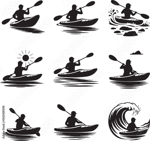 Dynamic Kayaking Water Sports Adventure Silhouettes