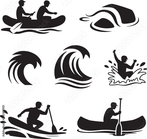  Kayaking Canoeing Water Sports Adventure Silhouettes
