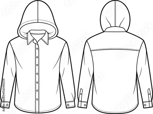 Art & IllustrationFront and Back View of Hooded Shirt Design: Minimalist Fashion Illustration