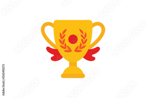 golden trophy cup laurel wreath red ribbon
