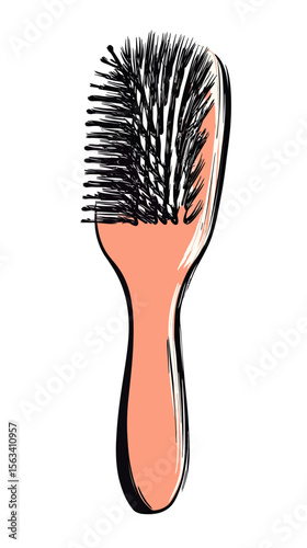 Vector illustration of pink hairbrush with black bristles in flat minimalist style beauty grooming accessory design for hairstyling care tool