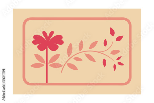 Floral Elegance: A minimalist design features a vibrant flower and delicate stem, encased within a refined rectangular border, creating a sense of tranquility.