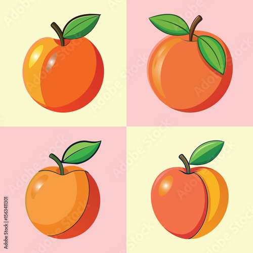 Flat Nectarine Illustration Sweet Smooth-Skinned Summer Fruit Vector Icon