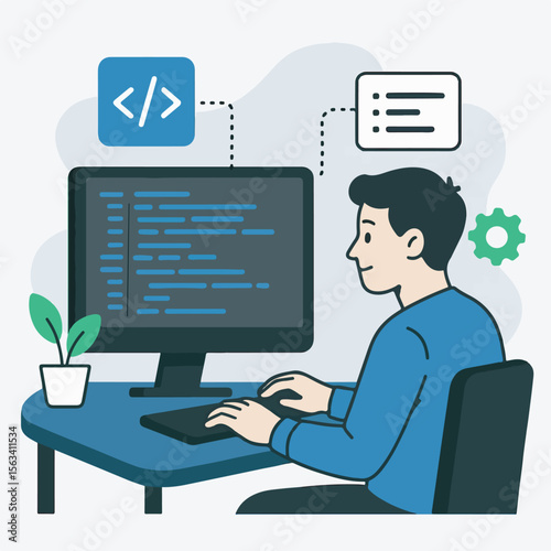Young woman works on laptop, a concept of technology and communication in the office