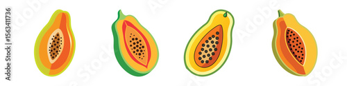 Simple Flat Papaya Illustration Tropical Vitamin C Fruit and Healthy Breakfast Vector Icon