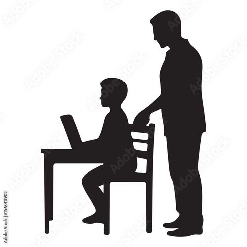 Teacher and Student Silhouette Icon – Online Learning, Tutoring, and Education Vector Illustration
