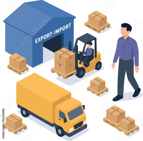Isometric Detail Export Import Process Logistics Industry Transportation Illustration