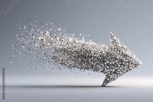 Silver arrow against a silver basic background as concept of success