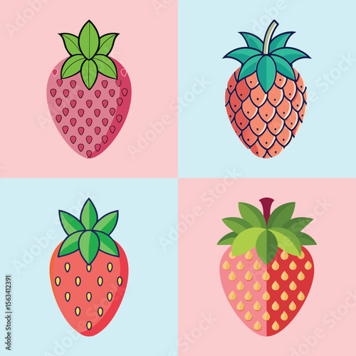 Flat Pine Berry Illustration  Exotic White Strawberry and Vitamin C Fruit Vector Icon