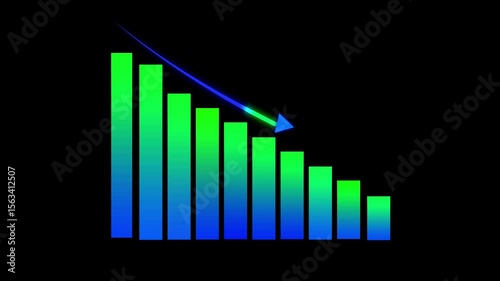 Graph Going down. Decline Failure Graph, Business loss Graph. 4k financial diagram with appearing animated descending arrow, digital effects ,chart with downward trend