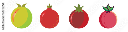 Pomegranate Flat Style Exotic Fruit Vector Illustration