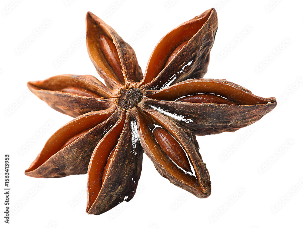 Single Star Anise Spice Closeup Brown Seeds Detail Isolated on a transparent background image 1 Single Star Anise Spice Closeup Brown Seeds Detail Isolated on a transparent background image 1