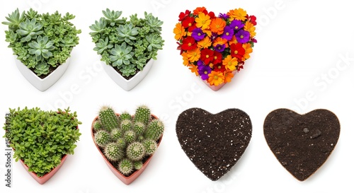 Heart shaped potted plants and soil