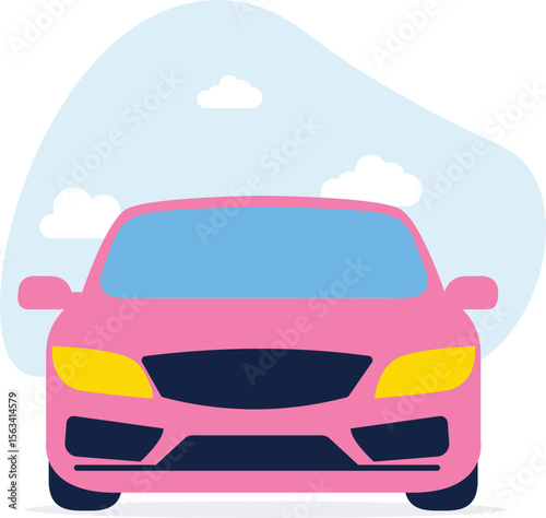 Flat vector illustration of an abstract modern design red suv compact crossover offroad car transport. Front perspective view on parking family vehicle. Isolated on white background.

