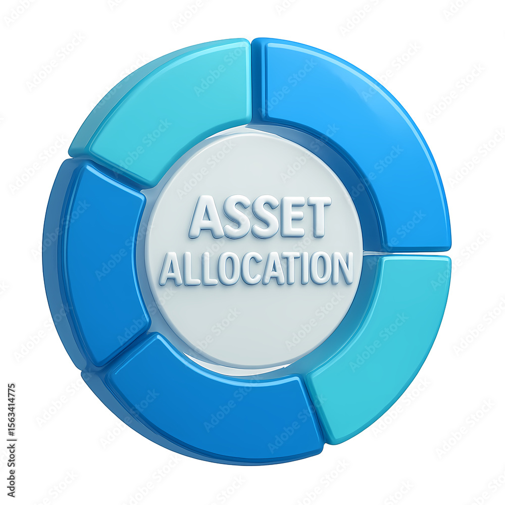 Fototapeta premium 3D pie chart in shades of blue labeled “Asset Allocation”, representing portfolio diversification and financial planning