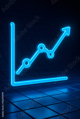 Futuristic glowing line chart in neon blue, symbolizing stock growth, tech analysis, or crypto trends. Perfect for digital finance, AI, and fintech visuals
