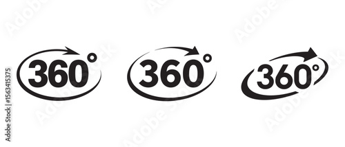 360 Degree View Icons, Rotation & Panoramic Symbols, vector illustration
