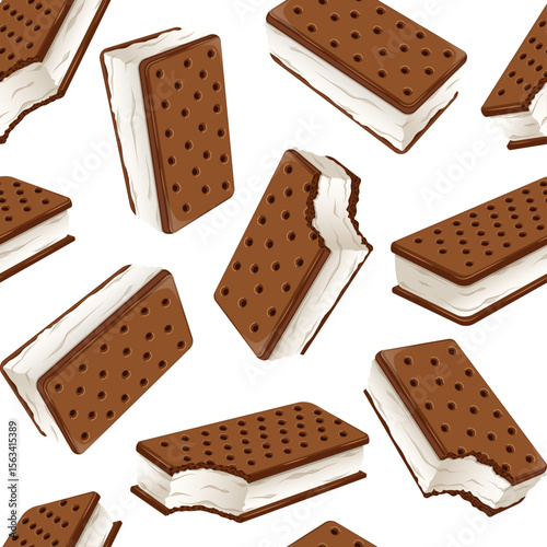 Seamless Ice Cream Sandwich Pattern - Sweet Frozen Dessert Background