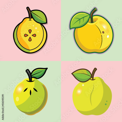 Flat Quince Fruit Illustration Golden Aromatic Pome and Mediterranean Harvest Vector Icon