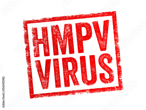 Grunge rubber stamp with bold uppercase text "HMPV VIRUS" isolated on white background. Warning design concept for human metapneumovirus infection awareness and health alerts