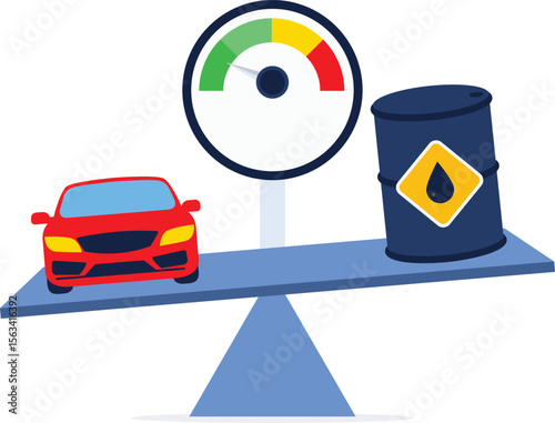 Global economic competition between electric cars and fuel combustion vehicles, strategy to win in the world car industry concept. Comparison electric car and patrol car on seesaw.

