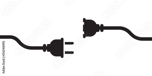 Black Disconnected Power Plug and Socket Icon, vector illustration