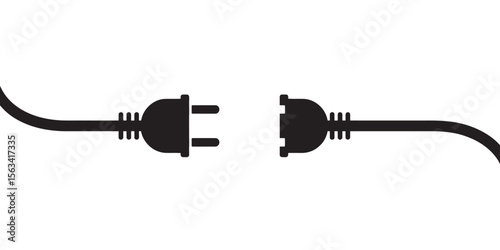 Black Disconnected Power Plug and Socket Icon, vector illustration