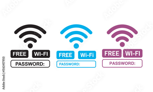 Free Wi-Fi Password Sign Icons, Wireless Internet Access, vector illustration