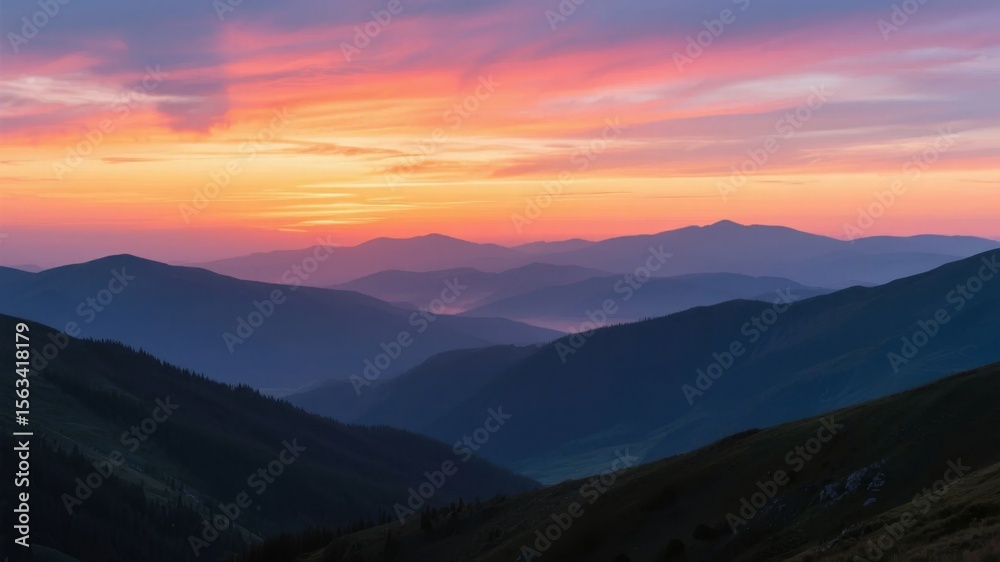 Obraz premium Spectacular Sunset Over Rolling Mountain Ranges