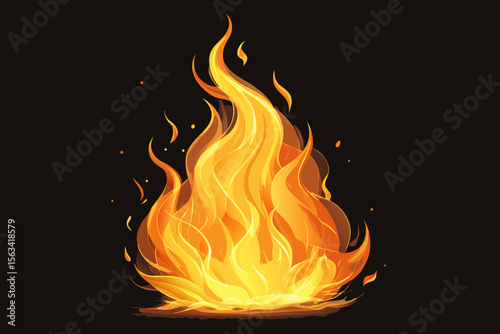 Bright orange flame with stylized design on a dark background, fire element.