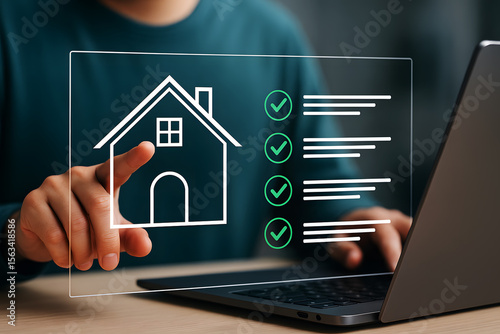 Person interacting with digital house checklist technology