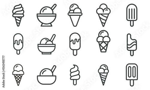Ice Cream and Dessert Outline Icons Set, vector illustration