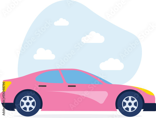Flat vector illustration of an abstract modern design red suv compact crossover offroad car transport. Front perspective view on parking family vehicle. Isolated on white background.

