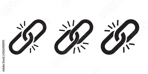Black Broken Link Chain Icons Set, vector illustration