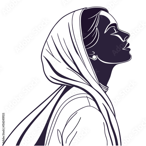 bengali indian woman dupatta scarf over head