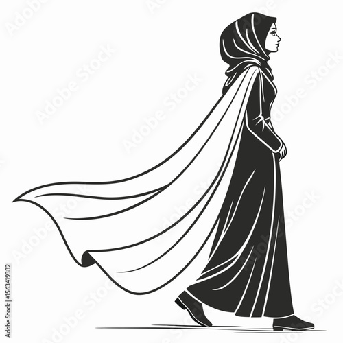 black silhouette woman khimar hijab full length