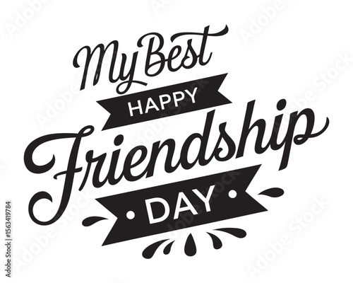 Black Happy Friendship Day Typography Design, vector illustration