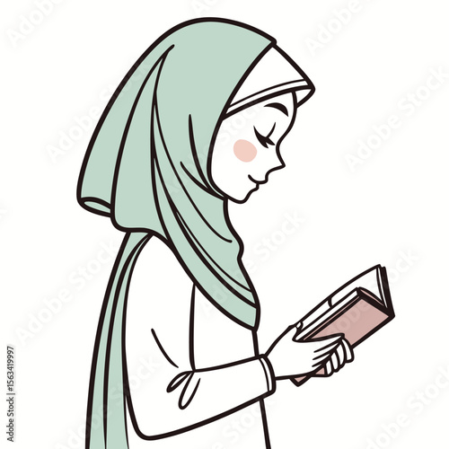 hijab girl mint shayla holding book flat vector