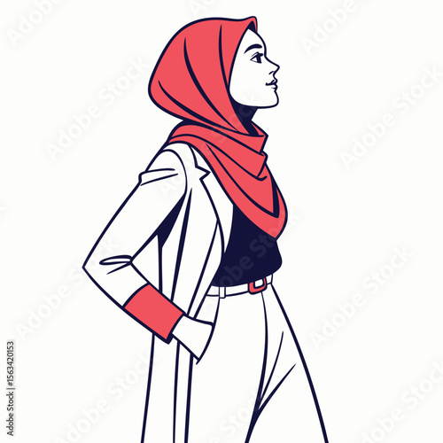 hijab woman red square scarf modern dress