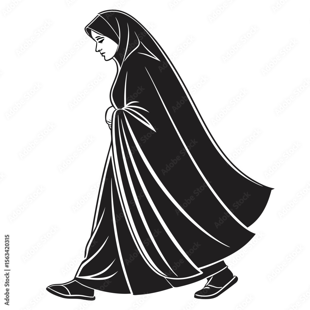 iranian woman chador silhouette full body vector