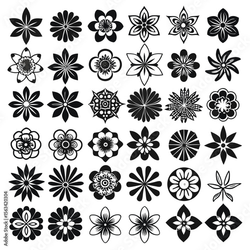 48 Unique Black and White Floral Designs Simple Flower Icons & Graphic Elements