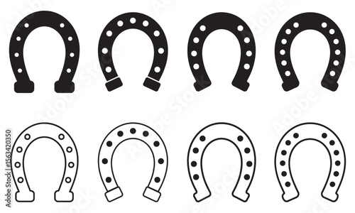 Black and Outline Horseshoe Icons Set, vector illustration
