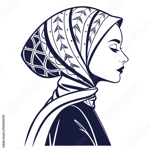 modern muslim woman turban hijab half body