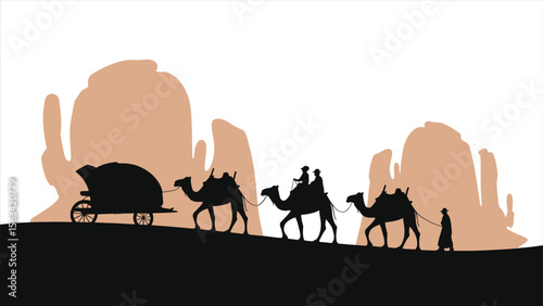 Desert Caravan Silhouette - Minimalist Camel Journey Landscape
