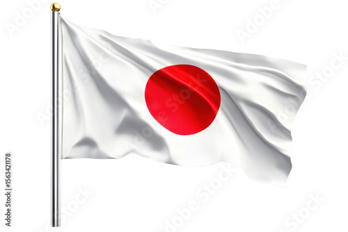 Japanese flag waving proudly on a flagpole national symbol of Japan, isolated on a transparent background