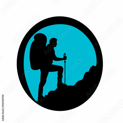 Logo of Hiking man. hiker with rucksacks silhouette. hiker with backpack, vector silhouettes logo